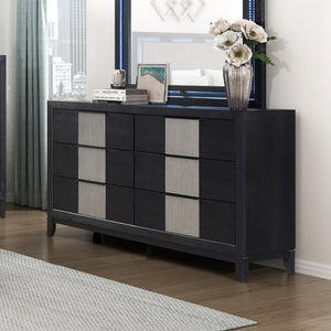 English Elm Contemporary Solid Wood Six Drawer Dresser with Reeded Panels for Modern Bedrooms B011P456451