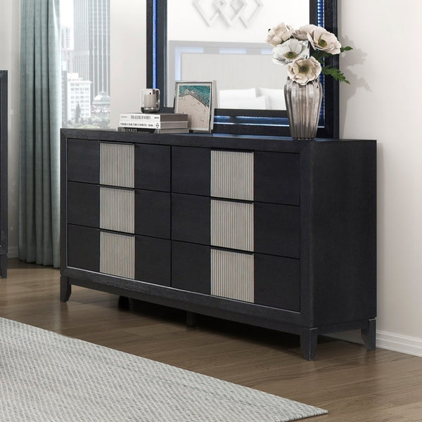 English Elm Contemporary Solid Wood Six Drawer Dresser with Reeded Panels for Modern Bedrooms B011P456451