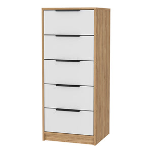Homeroots 18" White And Natural Five Drawer Standard Chest  Manufactured Wood 534960