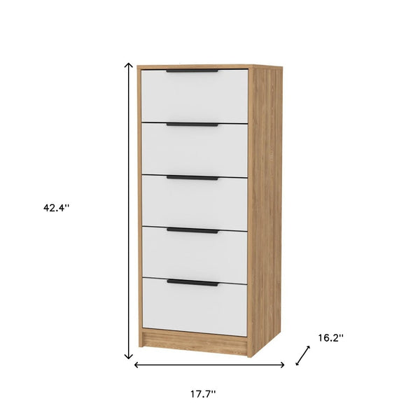 Homeroots 18" White And Natural Five Drawer Standard Chest  Manufactured Wood 534960