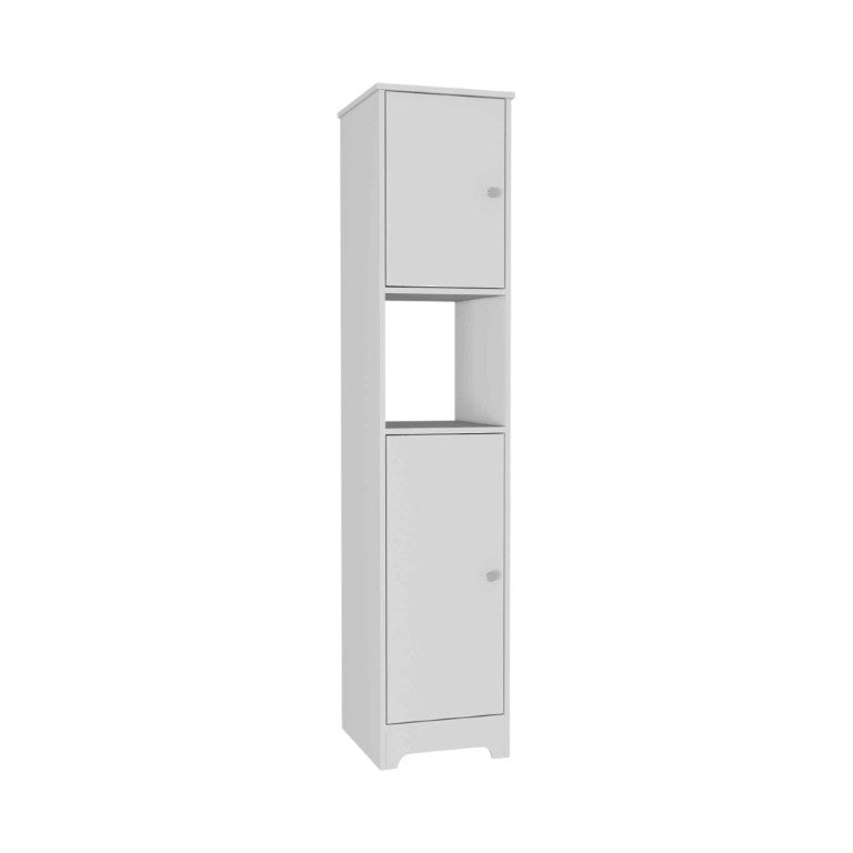 HomeRoots 14 Inch White Wooden Linen Storage Cabinet with Double Doors for Bathroom 534980
