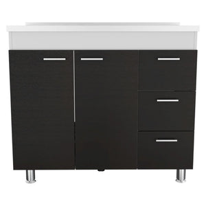 HomeRoots 39" Sleek Black Wood Accent Cabinet with Gloss Finish, 3 Drawers for Stylish Storage Solutions 534981
