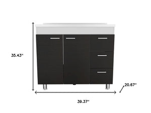 HomeRoots 39" Sleek Black Wood Accent Cabinet with Gloss Finish, 3 Drawers for Stylish Storage Solutions 534981
