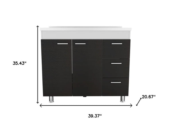HomeRoots 39" Sleek Black Wood Accent Cabinet with Gloss Finish, 3 Drawers for Stylish Storage Solutions 534981