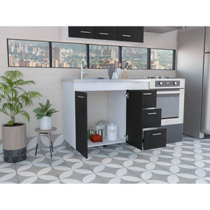 HomeRoots 39" Sleek Black Wood Accent Cabinet with Gloss Finish, 3 Drawers for Stylish Storage Solutions 534981