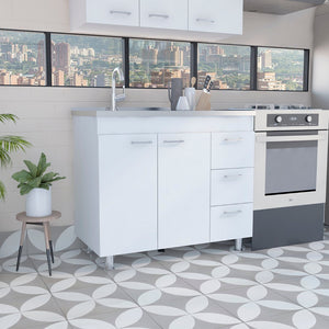 HomeRoots 39" Elegant White Lacquered Accent Cabinet with Three Drawers for Stylish Storage & Organization 534982
