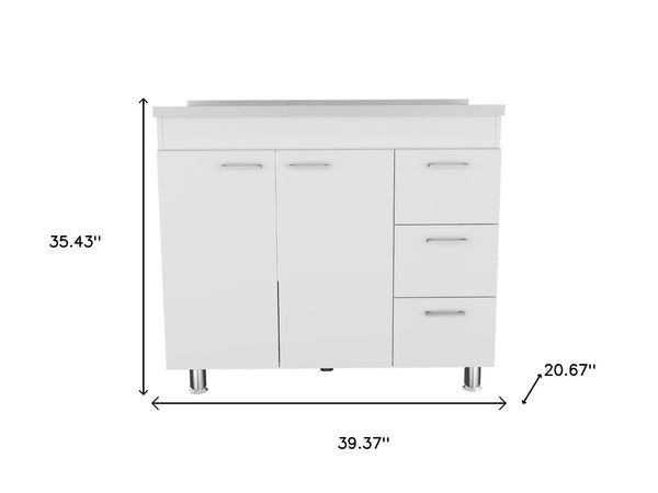 HomeRoots 39" Elegant White Lacquered Accent Cabinet with Three Drawers for Stylish Storage & Organization 534982