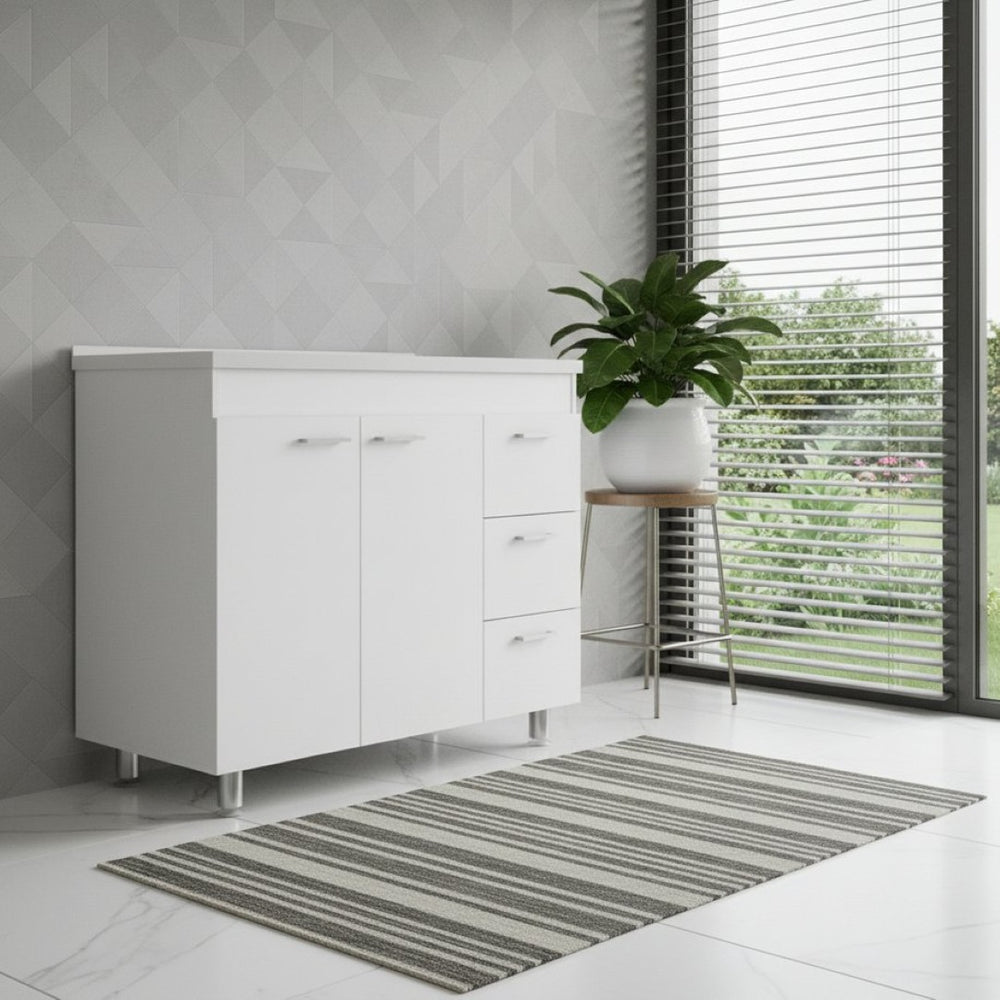 HomeRoots 39" Elegant White Lacquered Accent Cabinet with Three Drawers for Stylish Storage & Organization 534982