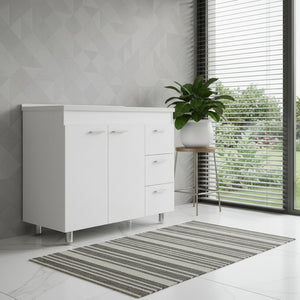 HomeRoots 39" Elegant White Lacquered Accent Cabinet with Three Drawers for Stylish Storage & Organization 534982