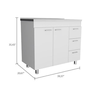 HomeRoots 39" Elegant White Lacquered Accent Cabinet with Three Drawers for Stylish Storage & Organization 534982