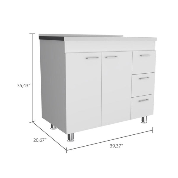 HomeRoots 39" Elegant White Lacquered Accent Cabinet with Three Drawers for Stylish Storage & Organization 534982