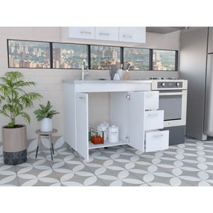 HomeRoots 39" Elegant White Lacquered Accent Cabinet with Three Drawers for Stylish Storage & Organization 534982