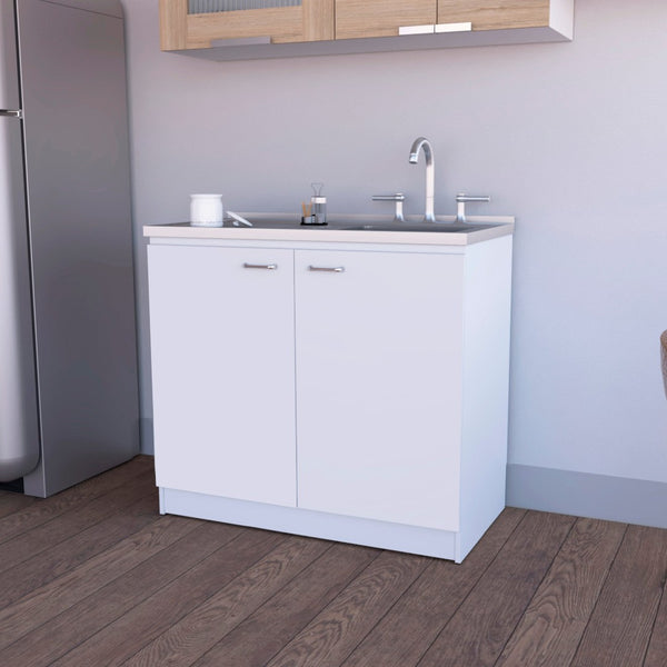 HomeRoots 39" White Stainless Steel Accent Cabinet - Stylish Storage Solution for Modern Interiors & Decor 534992