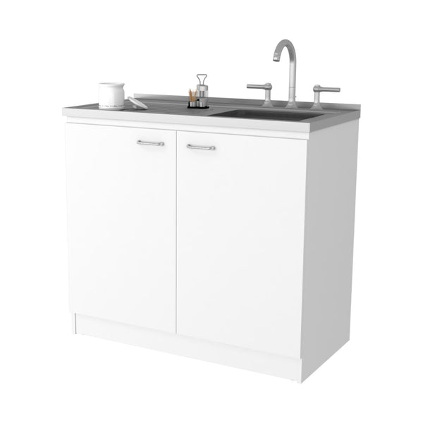 HomeRoots 39" White Stainless Steel Accent Cabinet - Stylish Storage Solution for Modern Interiors & Decor 534992