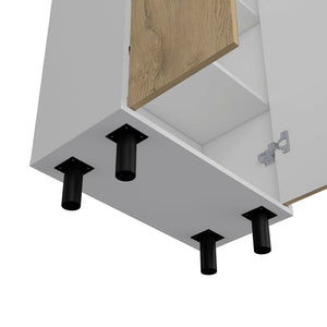 HomeRoots 71" Elegant White and Light Brown Tall Accent Cabinet with Adjustable Shelves for Versatile Storage 534999