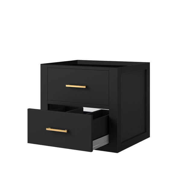 English Elm Black Floating Bath Vanity Wall Hung Cabinet Mid Century Modern Matte Finish B2731P257885