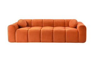 English Elm 98.4" Corduroy Cloud Puff Sofa Vacuum Packed 4-seater Living Room Couch with Pillows Orange W5515P477306