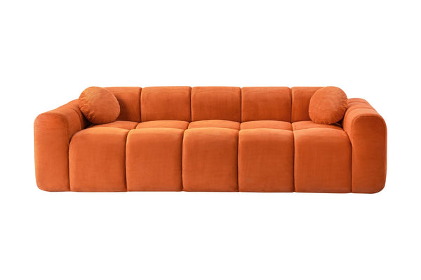 English Elm 98.4" Corduroy Cloud Puff Sofa Vacuum Packed 4-seater Living Room Couch with Pillows Orange W5515P477306