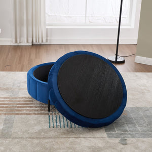 English Elm 31.5"w Velvet Channel Tufted Round Storage Ottoman Pumpkin Sculpted Living Room Accent W3118P272637