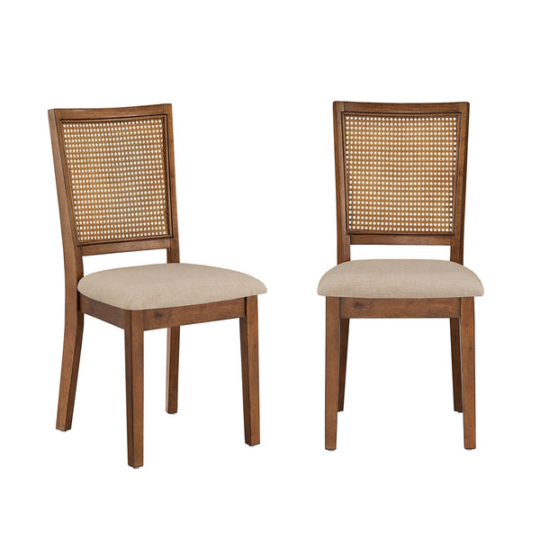 Sammie Dining Chair Set of Two with Rattan Back and Linen Seat for Dining Rooms