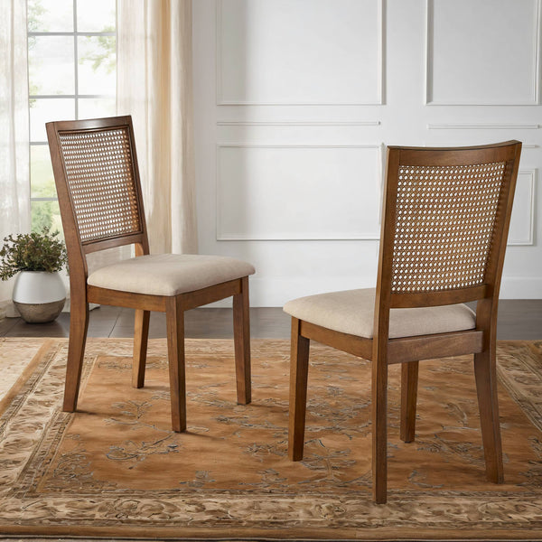 Sammie Dining Chair Set of Two with Rattan Back and Linen Seat for Dining Rooms