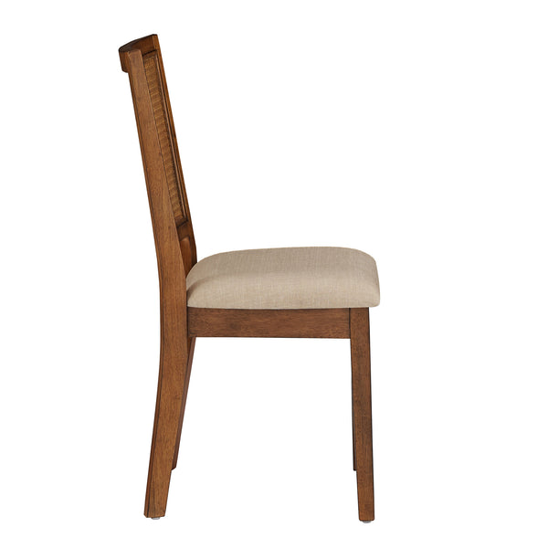 Sammie Dining Chair Set of Two with Rattan Back and Linen Seat for Dining Rooms