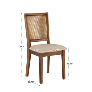 Sammie Dining Chair Set of Two with Rattan Back and Linen Seat for Dining Rooms