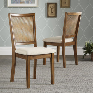 Sammie Dining Chair Set of Two with Rattan Back and Linen Seat for Dining Rooms