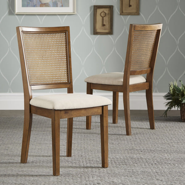 Sammie Dining Chair Set of Two with Rattan Back and Linen Seat for Dining Rooms