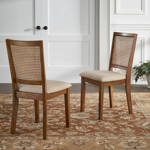 Sammie Dining Chair Set of Two with Rattan Back and Linen Seat for Dining Rooms