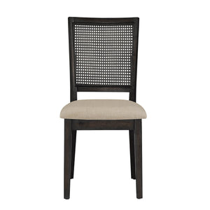 Homelegance Sammie Dining Chair Set of Two with Rattan Back and Linen Seat for Dining Rooms Antique Black / Beige 534BKC-BL