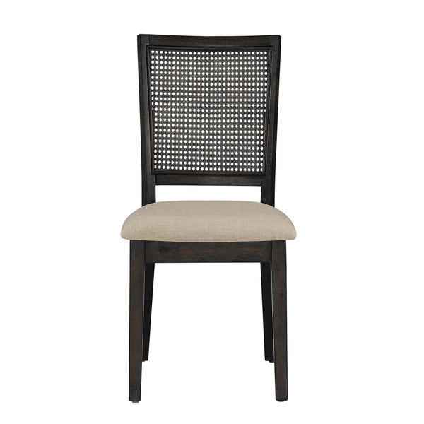 Homelegance Sammie Dining Chair Set of Two with Rattan Back and Linen Seat for Dining Rooms Antique Black / Beige 534BKC-BL