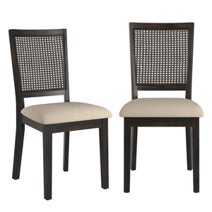 Sammie Dining Chair Set of Two with Rattan Back and Linen Seat for Dining Rooms