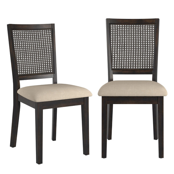 Sammie Dining Chair Set of Two with Rattan Back and Linen Seat for Dining Rooms