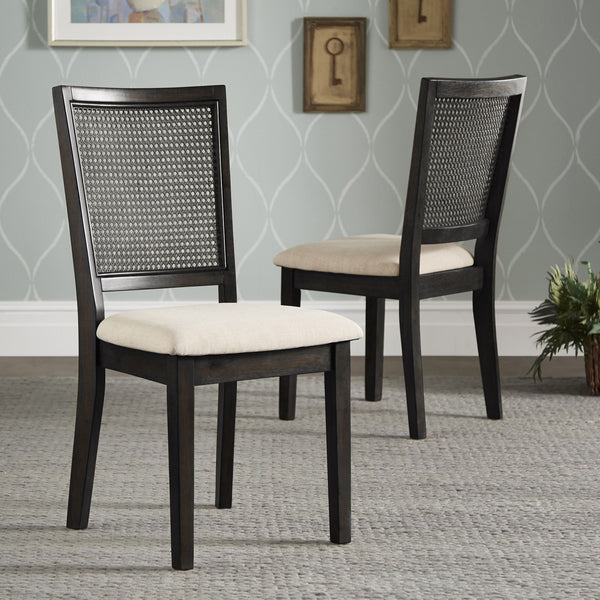 Sammie Dining Chair Set of Two with Rattan Back and Linen Seat for Dining Rooms