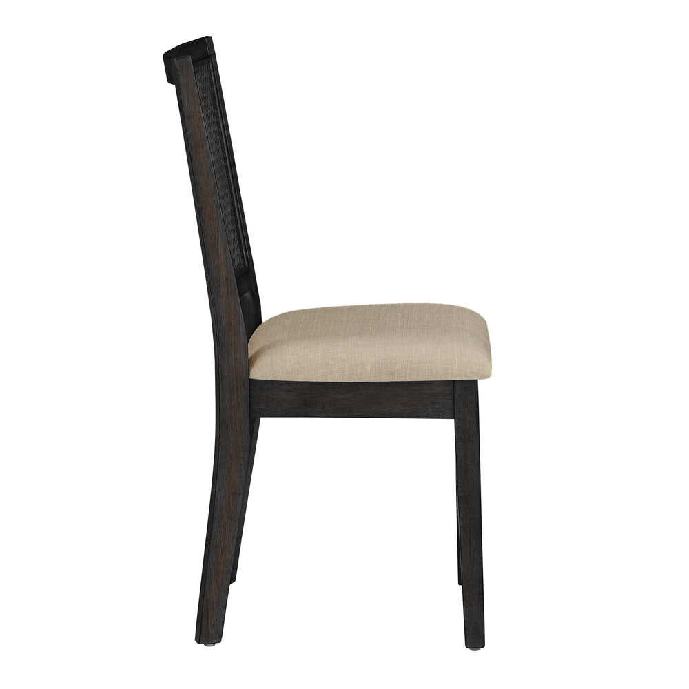 Homelegance Sammie Dining Chair Set of Two with Rattan Back and Linen Seat for Dining Rooms Antique Black / Beige 534BKC-BL