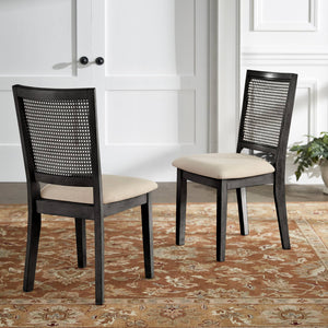 Sammie Dining Chair Set of Two with Rattan Back and Linen Seat for Dining Rooms