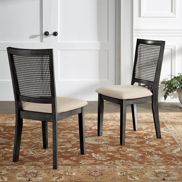 Sammie Dining Chair Set of Two with Rattan Back and Linen Seat for Dining Rooms
