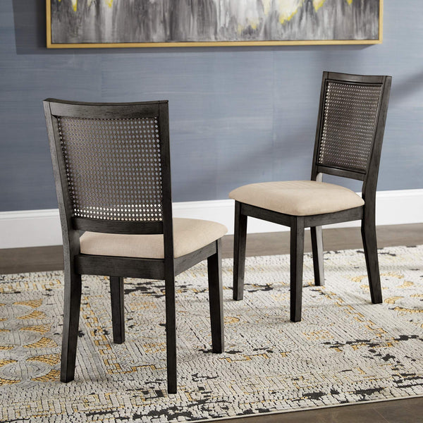 Sammie Dining Chair Set of Two with Rattan Back and Linen Seat for Dining Rooms