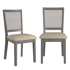 Sammie Dining Chair Set of Two with Rattan Back and Linen Seat for Dining Rooms