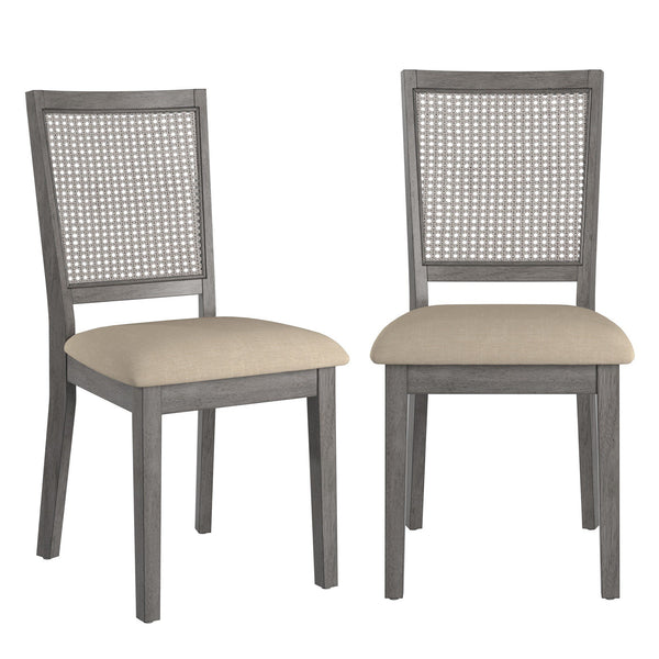 Sammie Dining Chair Set of Two with Rattan Back and Linen Seat for Dining Rooms
