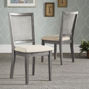 Sammie Dining Chair Set of Two with Rattan Back and Linen Seat for Dining Rooms