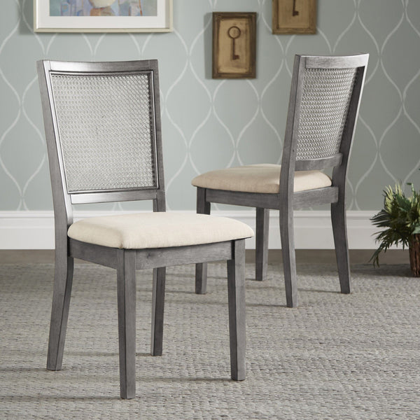 Sammie Dining Chair Set of Two with Rattan Back and Linen Seat for Dining Rooms