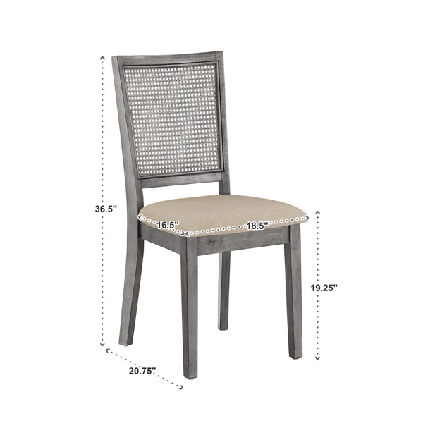 Sammie Dining Chair Set of Two with Rattan Back and Linen Seat for Dining Rooms