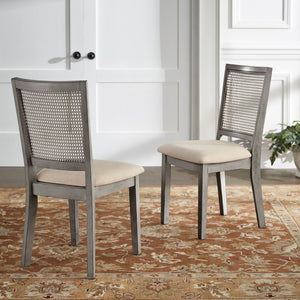 Sammie Dining Chair Set of Two with Rattan Back and Linen Seat for Dining Rooms