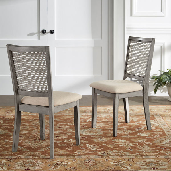 Sammie Dining Chair Set of Two with Rattan Back and Linen Seat for Dining Rooms