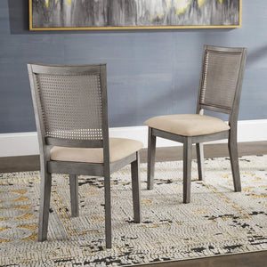 Sammie Dining Chair Set of Two with Rattan Back and Linen Seat for Dining Rooms