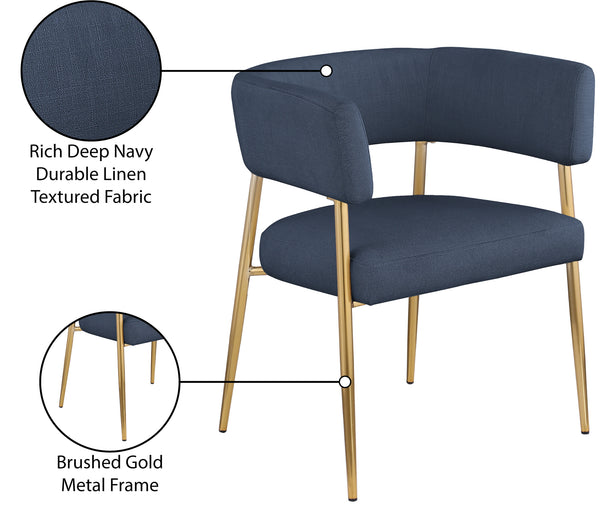 Creston Deep Navy Durable Linen Textured Fabric Dining Chair 534Navy-C Meridian Furniture