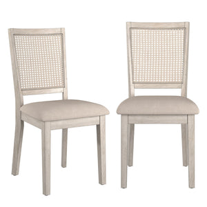 Sammie Dining Chair Set of Two with Rattan Back and Linen Seat for Dining Rooms