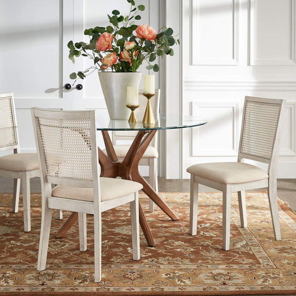 Sammie Dining Chair Set of Two with Rattan Back and Linen Seat for Dining Rooms